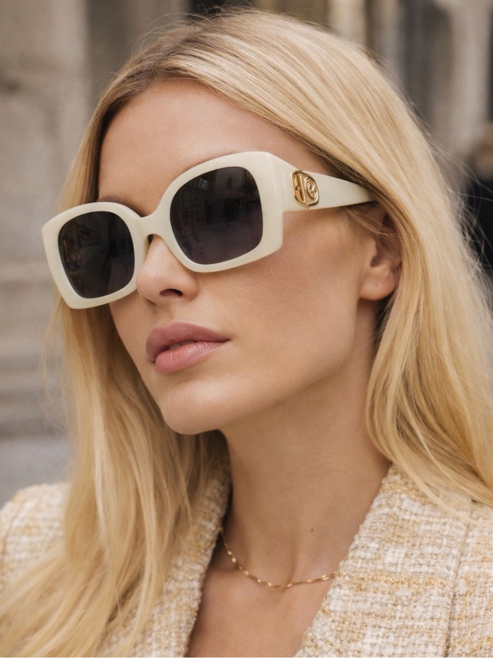 Marc Jacobs Cream Square Sunglasses with Gold Logo
